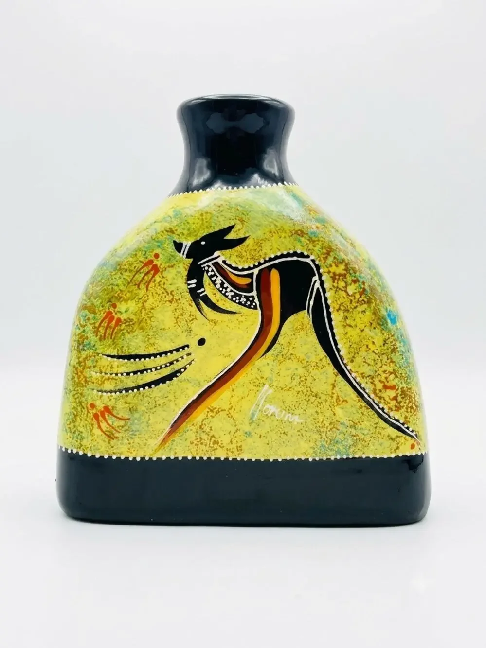 Vintage Koruna Australian Pottery Kangaroo Vase, Hand-Painted Indigenous Style